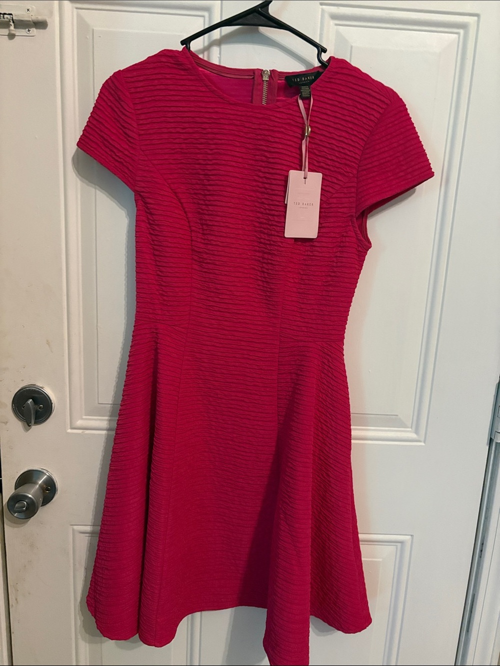 Ted Baker women’s FuchsiaRibbed Fit-and-Flare Dress